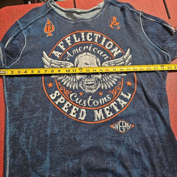 Affliction Mens Y2K Reversible Thermal Shirt Sz XXXL Waffle Knit Skull Bikercore - Picture 11 of 12